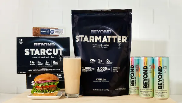 A collection of Beyond's newest product assortment, including protein powders, bars and drinks.