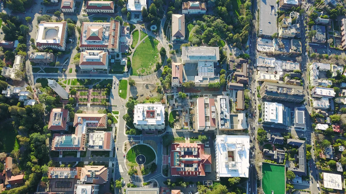 An overhead view of a university campus