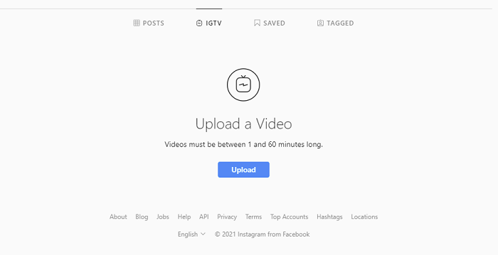 Instagram IGTV upload from desktop