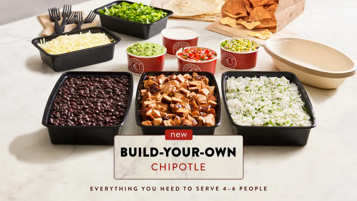 An image of three large platters in the forefront with various food items. I nthe bagkround there are three cups, chips and tortillas.
