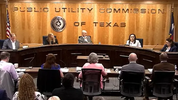 Jason Ryan, CenterPoint's executive vice president, discusses the utility's response to Hurricane Beryl with the Public Utility Commission of Texas on Aug. 15, 2024.