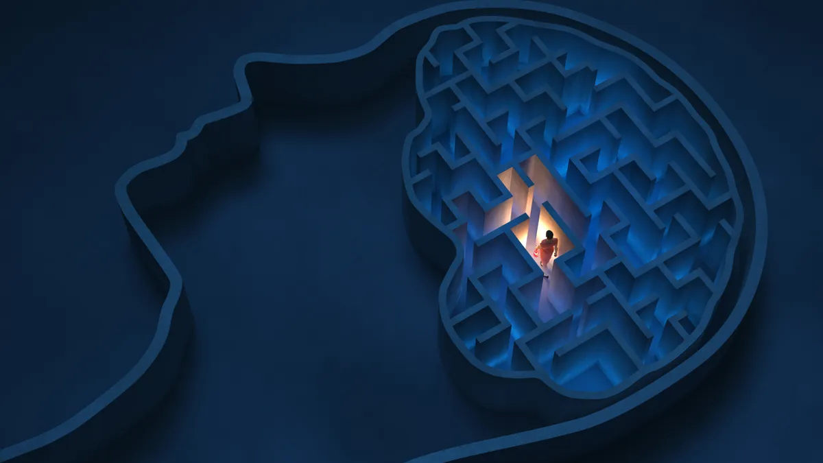 An illustration of a maze inside a brain to represent Alzheimer's.