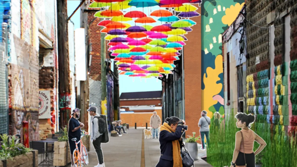 Renderings of an alley that is part of Detroit's Arts Alleys initiative