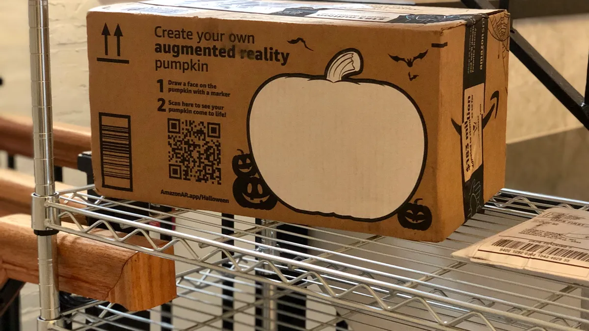 Amazon package with Halloween AR code