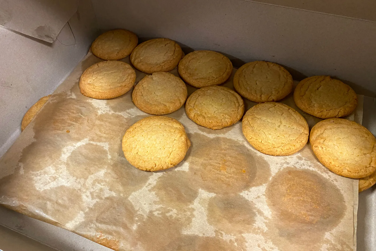 A bakery box of sugar cookies