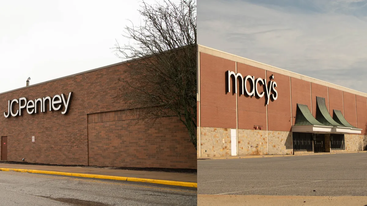 A side by side collage of two department stores