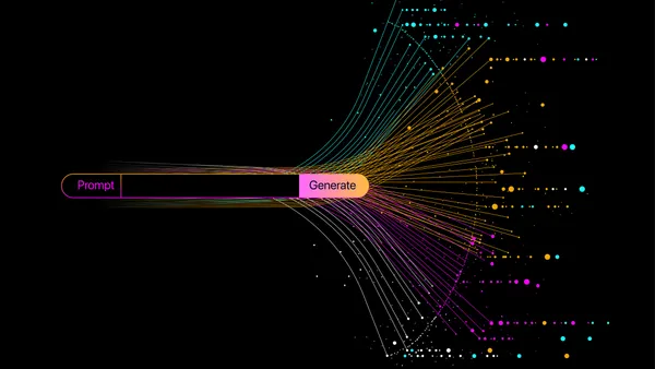 Illustration of AI, data flow stream