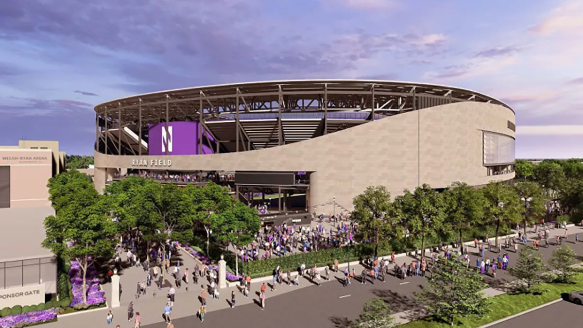 A rendering shows the vision of a new Ryan Field football stadium at Northwestern University.