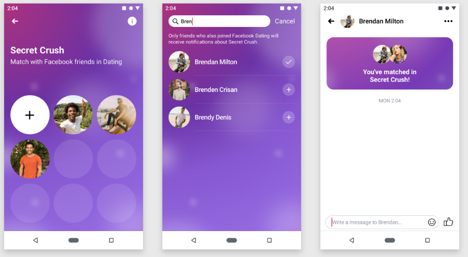 Facebook 'Secret Crush' screenshots
