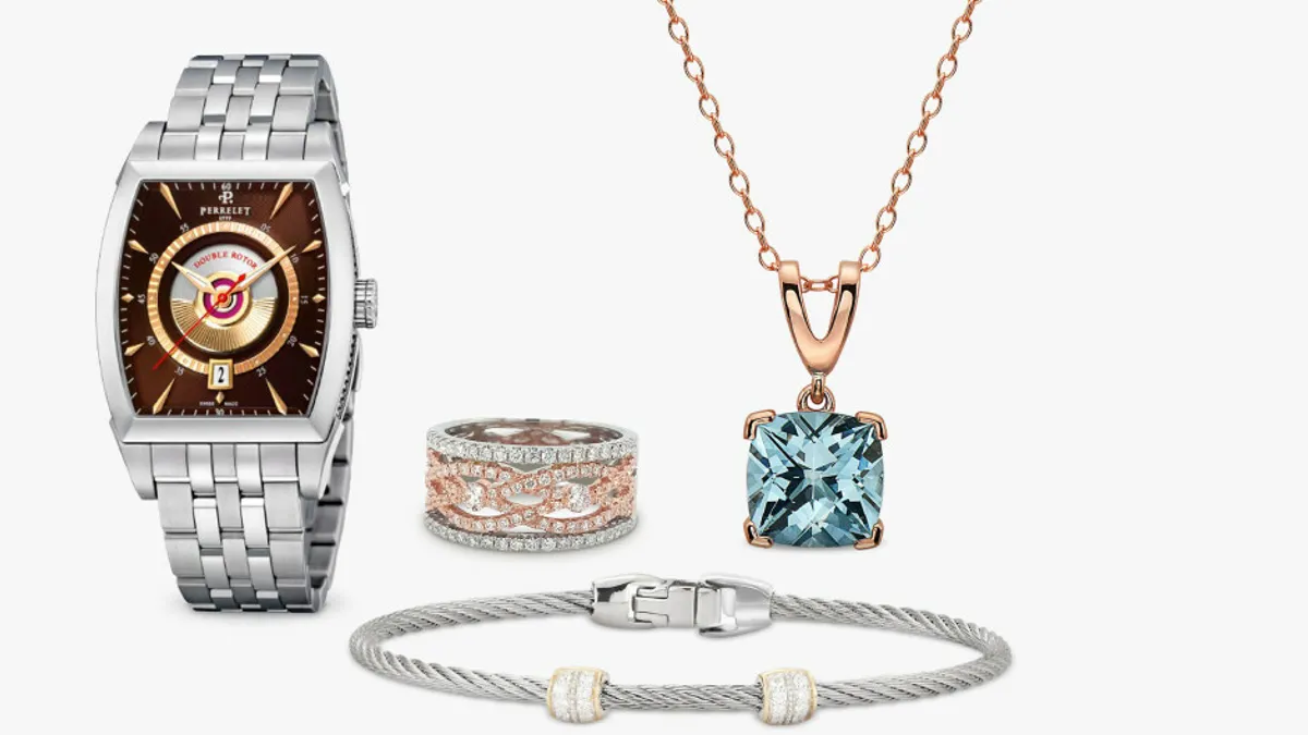 A designer watch, ring, necklace and bracelet.