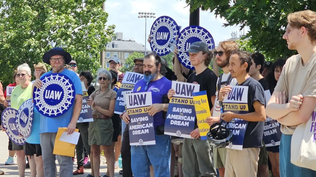 Members of the United Auto Workers Local 2300 on strike at Cornell University.