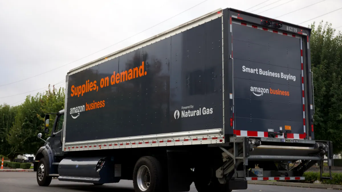 A truck with the Amazon Business Logo.
