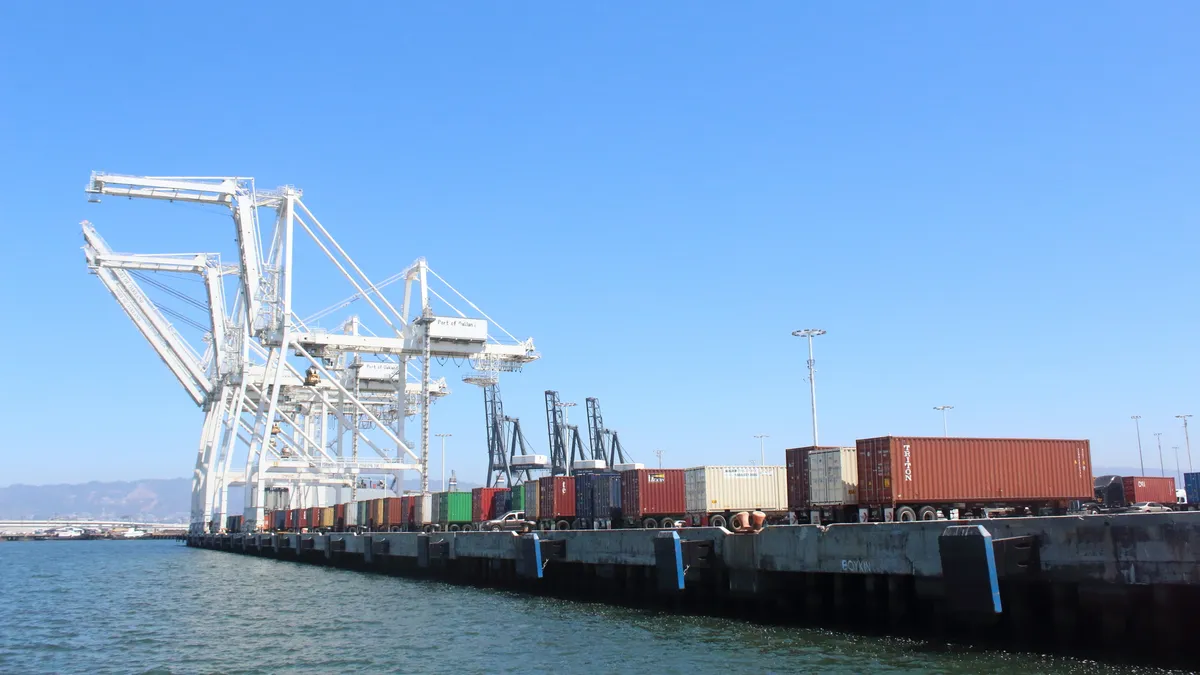 A photo of a container terminal at the Port of Oakland in 2018.