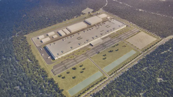 An aerial rendering of a building.