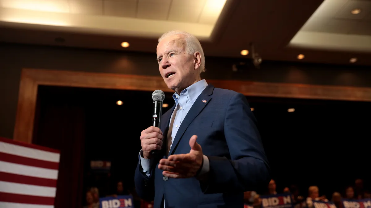 Former Vice President of the United States Joe Biden speaking with supporters at a community event at Sun City MacDonald Ranch in Henderson, Nevada.