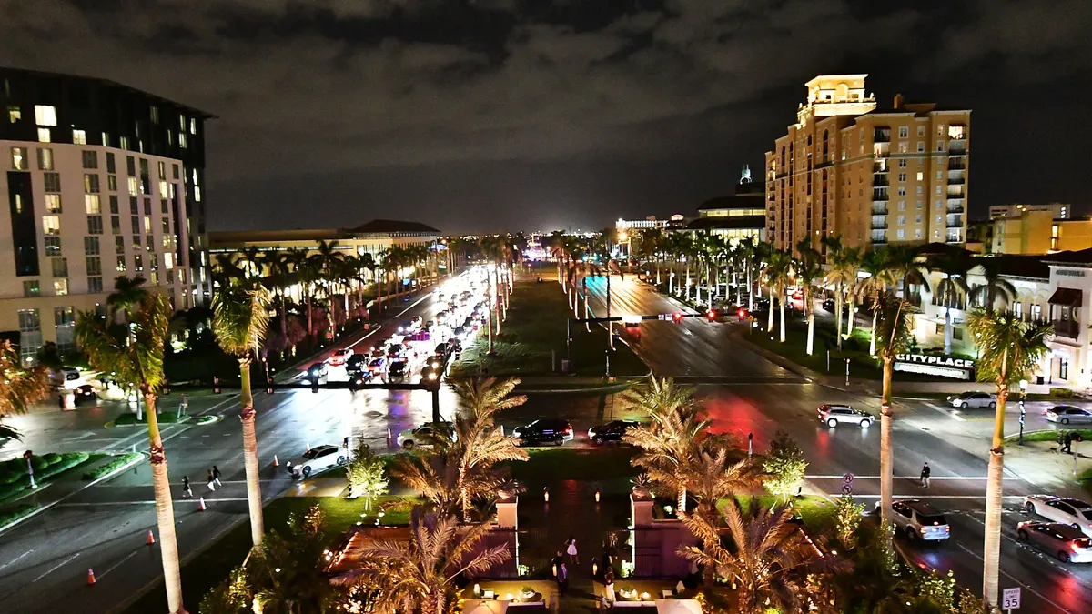 A night shot of West Palm Beach, Florida.