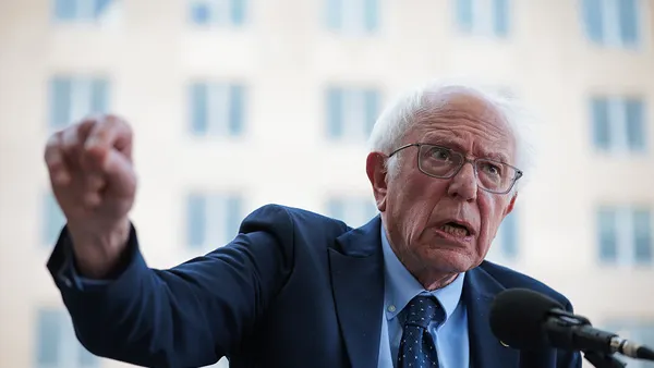 Bernie Sanders speaks at a rally.