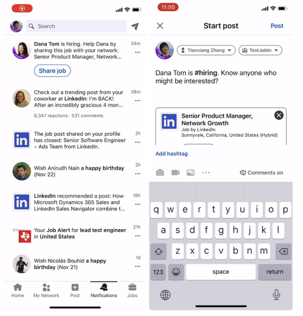 LinkedIn job posting notifications