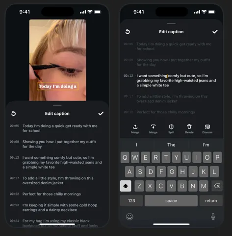 Edits caption editing