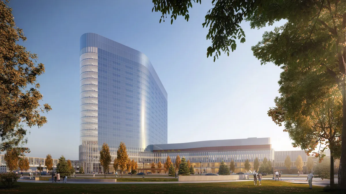 rendering of the $2.2 billion Henry Ford hospital tower in Detroit.