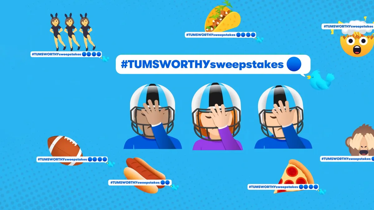 Tums asks Super Bowl viewers to rate their heartburn with blue dot emoji