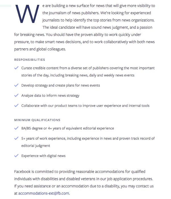 Facebook journalist roles