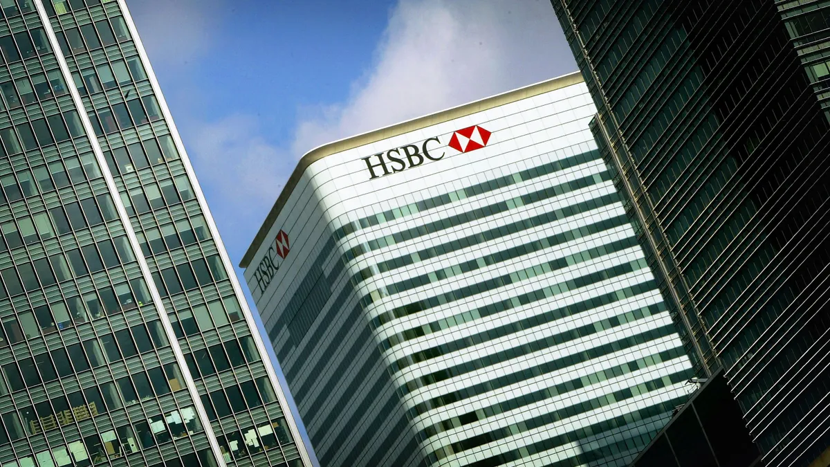 The HSBC building is seen at Canary Wharf.