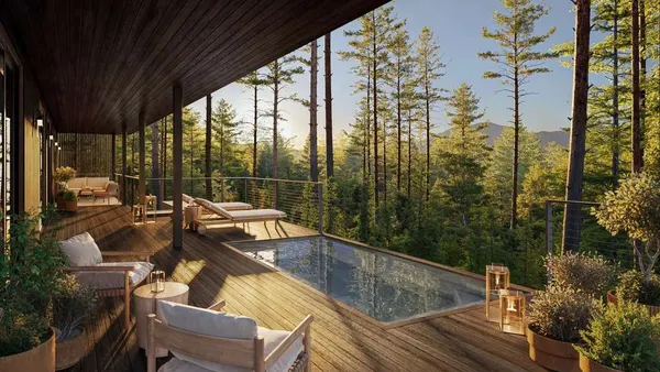 A rendering of a terrace at Rosewood Calistoga.