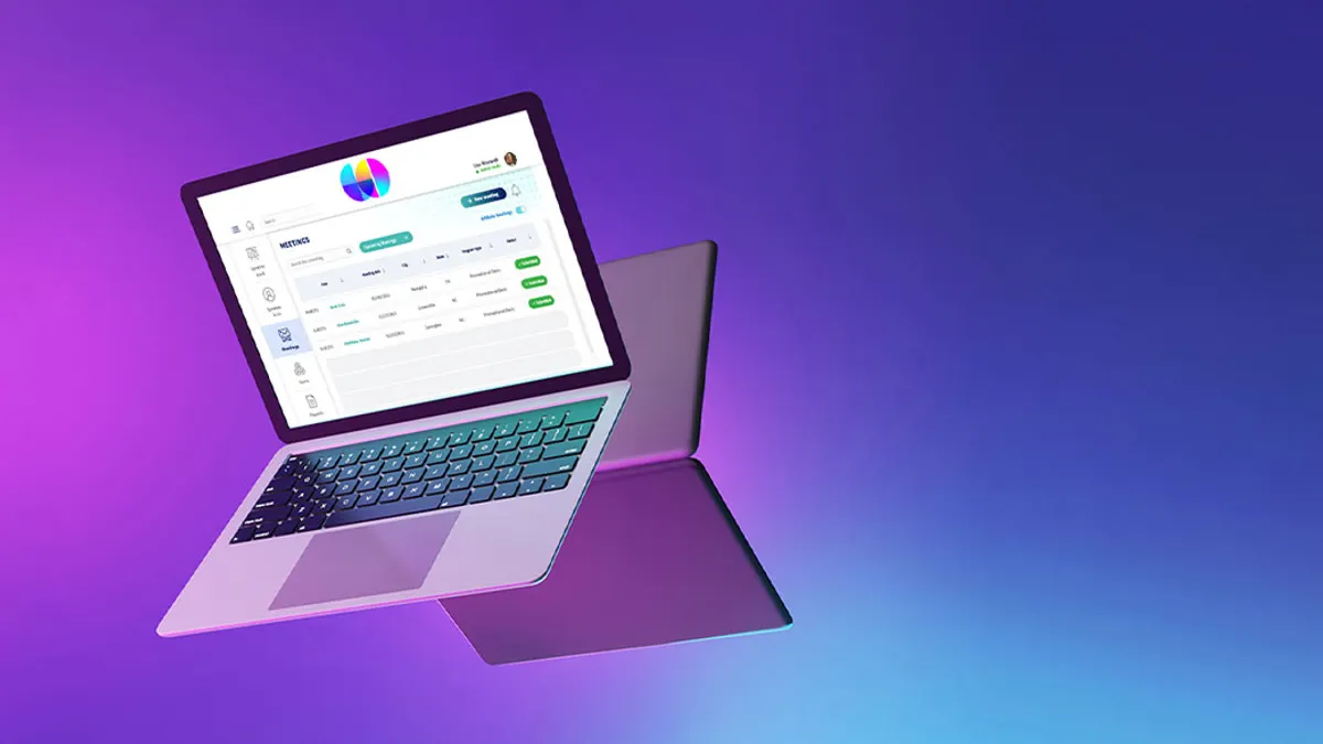 mirror laptop image showing image of client portal with blue background
