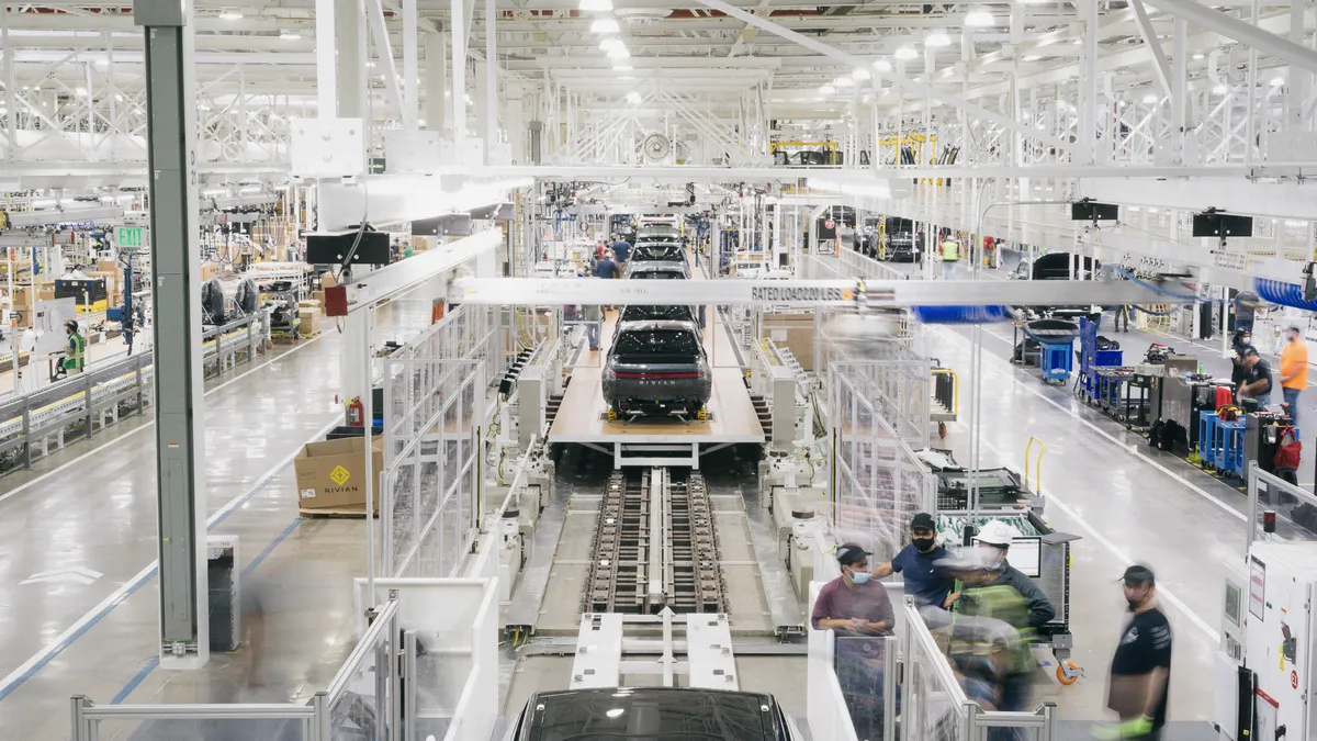 A Rivian R1T nears undergoes final assembly at the automaker's plant in Normal, Illinois.