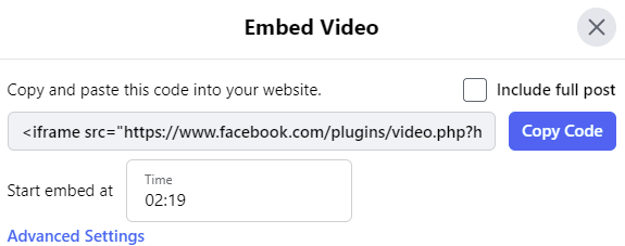 Facebook video embed