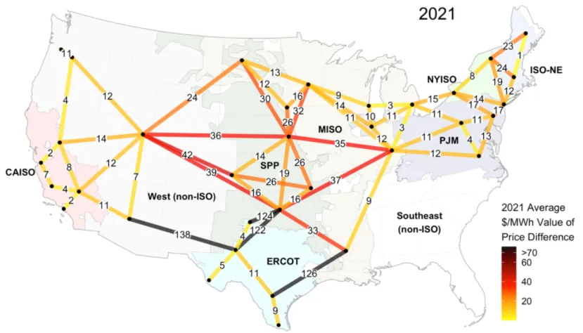 A map of transmission links.