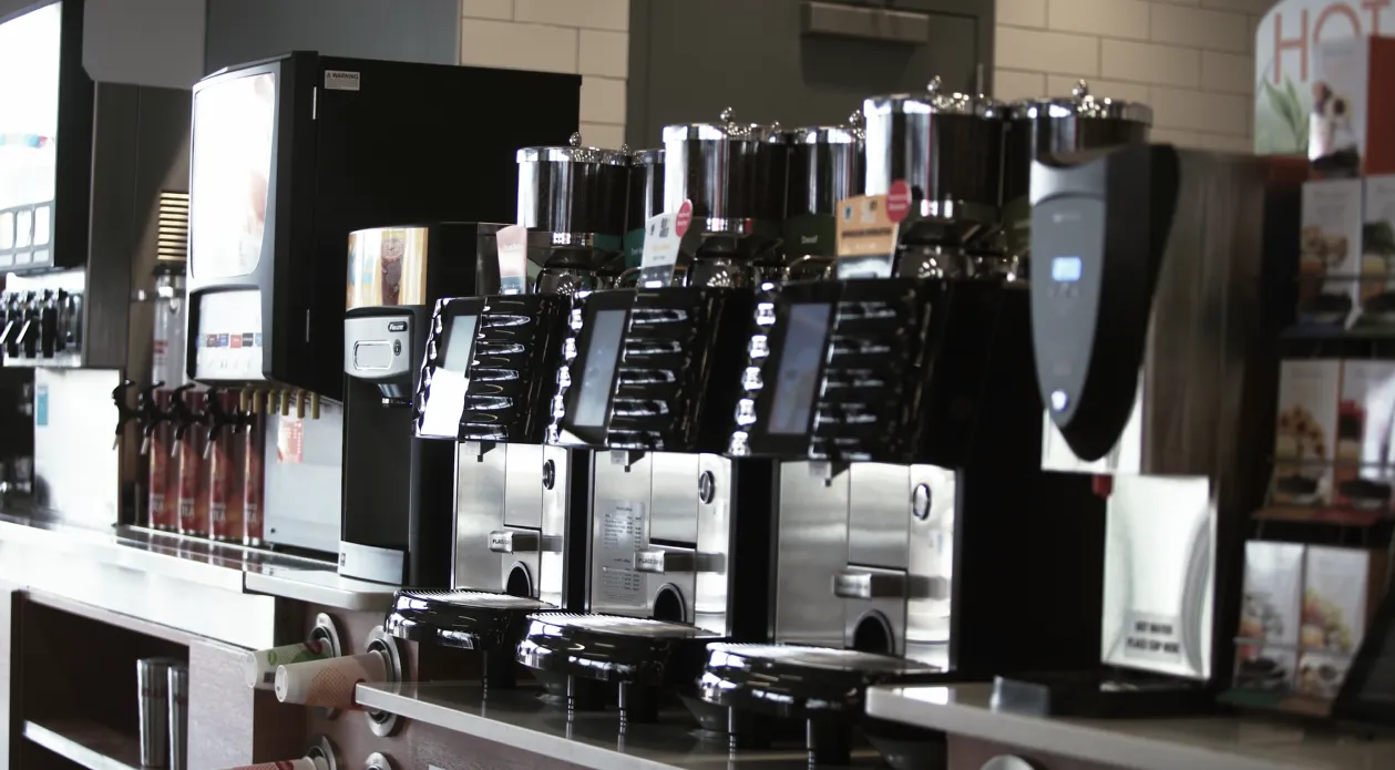 A photo of the coffee area inside a Kum & Go.