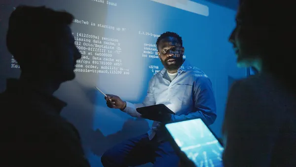 Artificial Intelligence Developer team Meeting at night