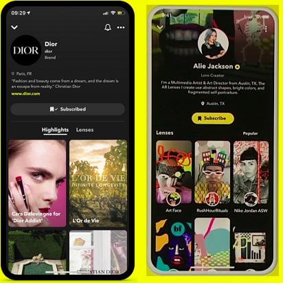 Snapchat brand profiles