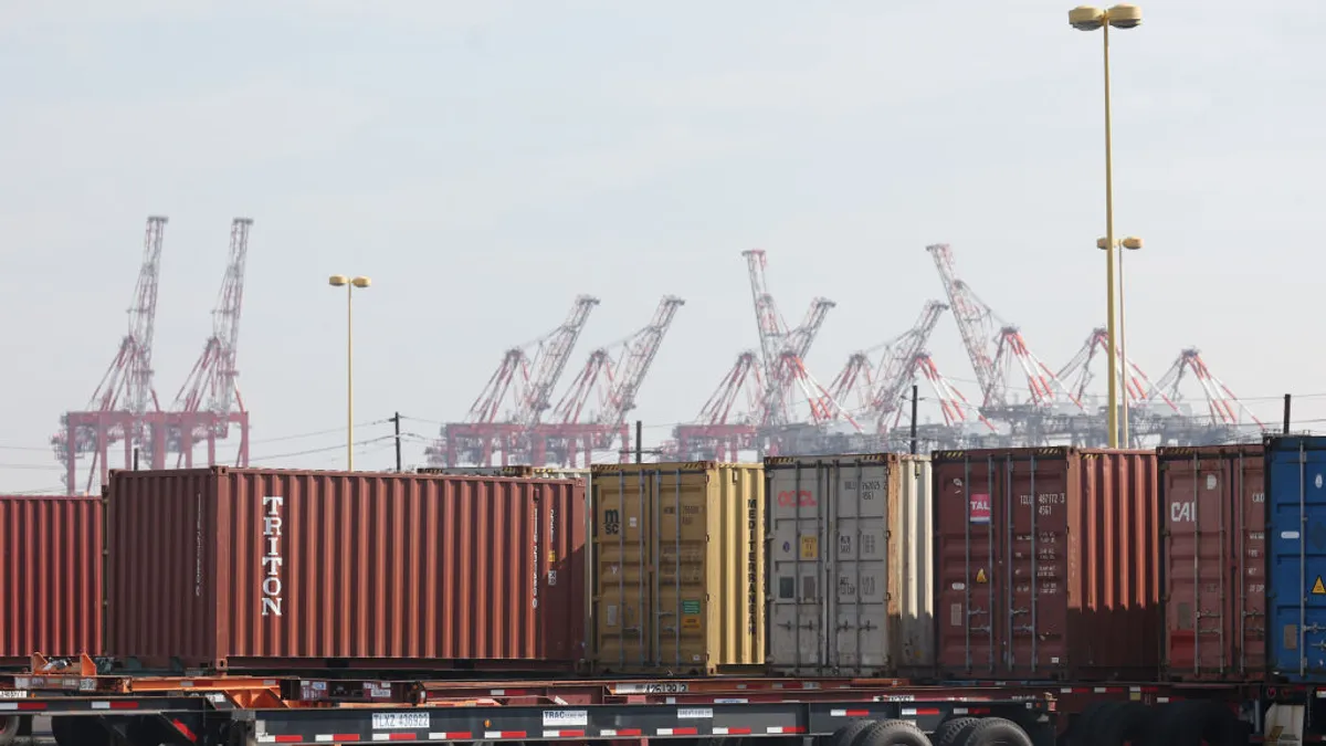 A view of shipping containers and chassis at the Port of Newark.