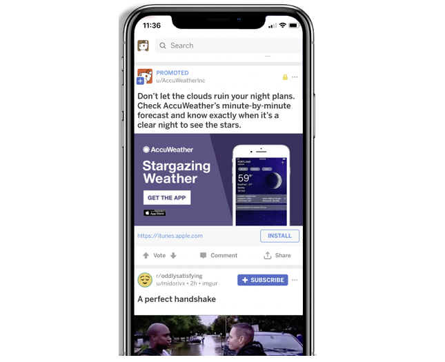 Reddit app install ads