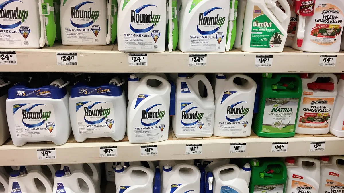 Roundup weed-killing products are on sale at a home improvement store in 2018.