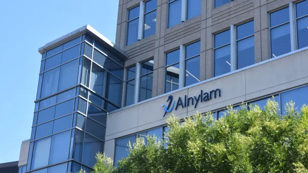 An Alnylam logo is displayed on a building in Cambridge, Massachusetts, on Sept. 5, 2024.