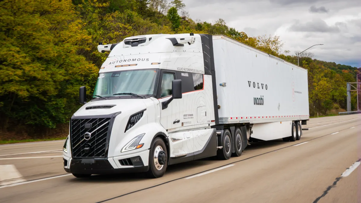 An autonomous truck on a roadway.