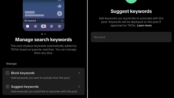 TikTok suggest keywords