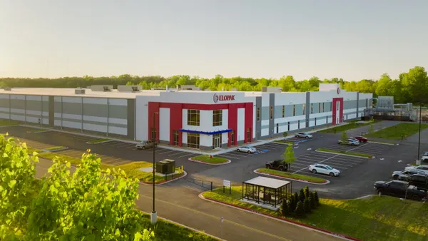 Exterior aerial view of Elopak's carton converting plant in Little Rock, Arkansas.
