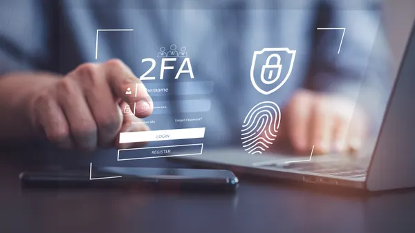 man authenticating with a fingerprint on screen with 2FA label