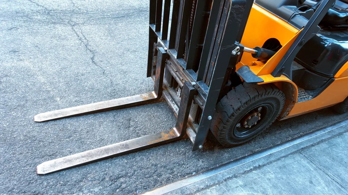 A closeup on forklift blades