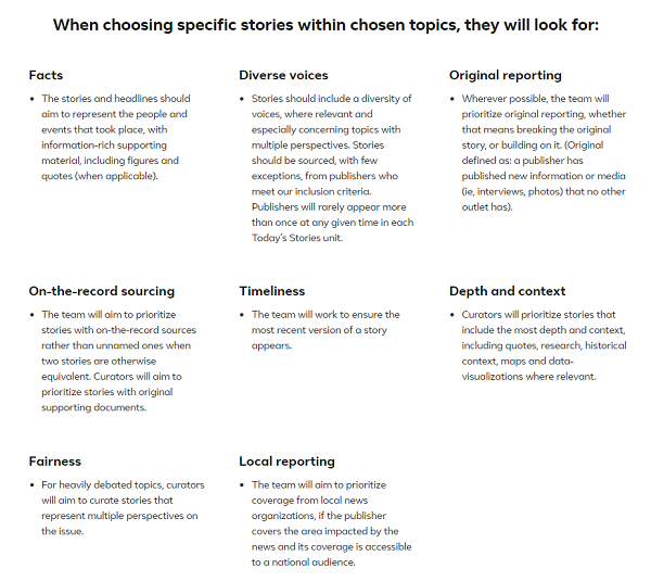 Facebook News guidelines