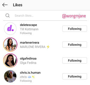 Instagram search likes on Android