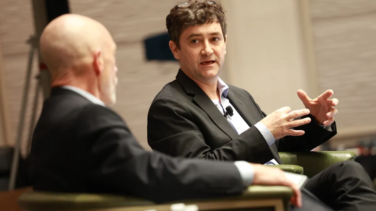 ACE President Ted Mitchell and Timothy Knowles, president of the Carnegie Foundation, speak during a conference session Monday, March 7, 2022.