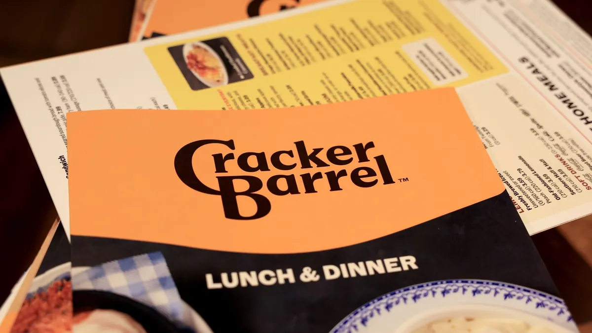 A photograph of a menu with Cracker Barrel branding