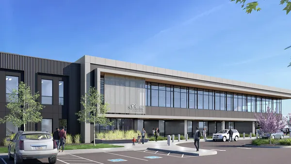 A rendering of a two-story healthcare building.