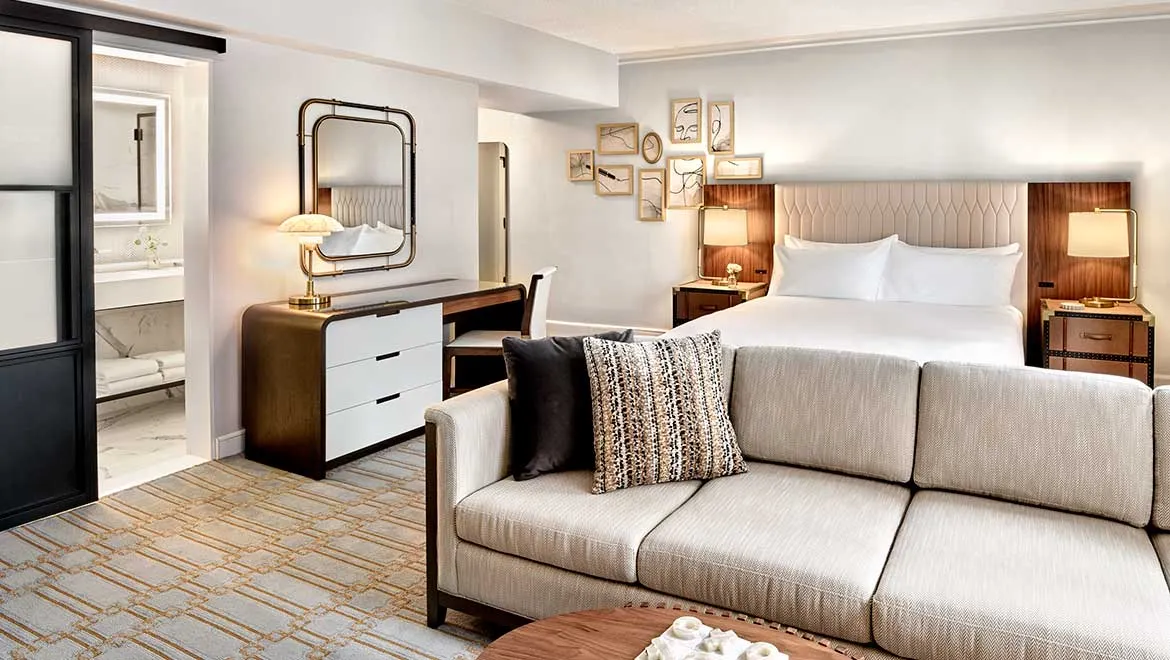 The guest room at the Omni Parker House following its recent restoration.